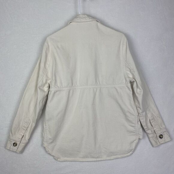 Zara Denim Shacket Shirt Womens Small White Ivory Oversized Pocket Button Up - Picture 3 of 16